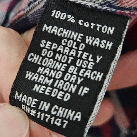 Ergo Flannel Shirt Mens Small Red Blue White Plaid Button Up 100% Cotton Outdoor - Picture 4 of 8